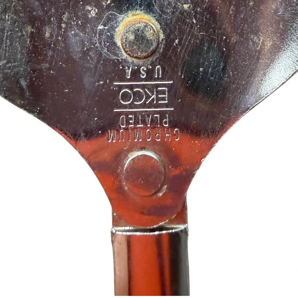 Vintage EKCO Slotted Spoon Chromium Plated Black Handle Made in USA 11.5 Inch‎